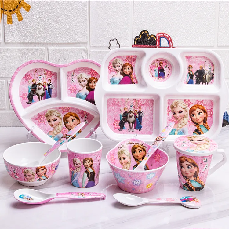 卡通儿童餐具饭碗冰雪奇缘儿童碗分格餐盘耐摔防烫辅食碗水果碟子