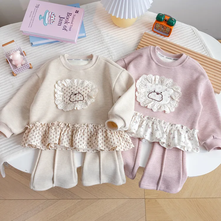 女童套装秋冬季2024新款时尚甜美可爱洋气女宝宝时髦加绒两件套潮