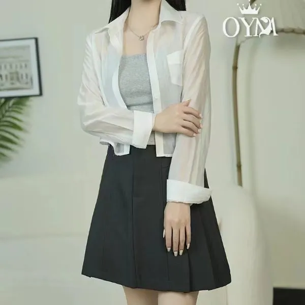 【气质正肩】夏季新款莱赛尔轻薄衬衫时尚休闲透气宽松薄款长袖衬衣
