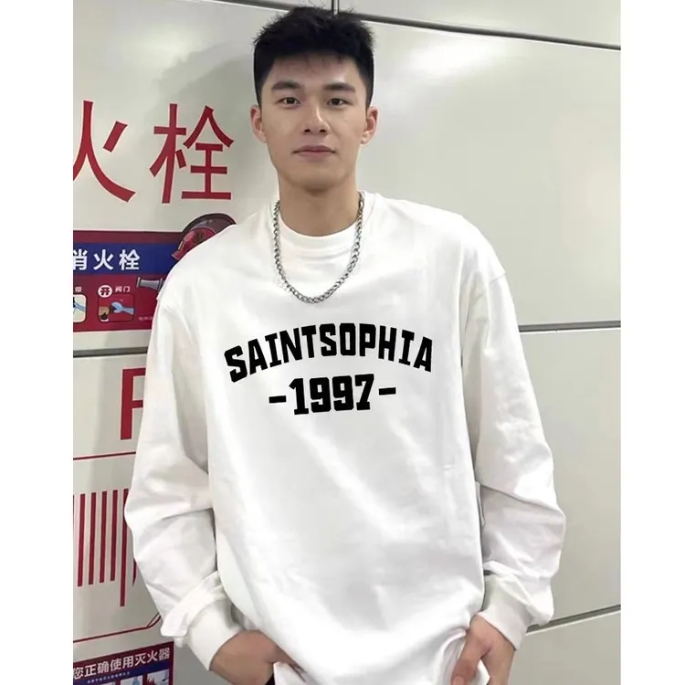 港风ins潮牌纯棉内搭长袖T恤男款2025秋冬美式复古白色打底衫上衣