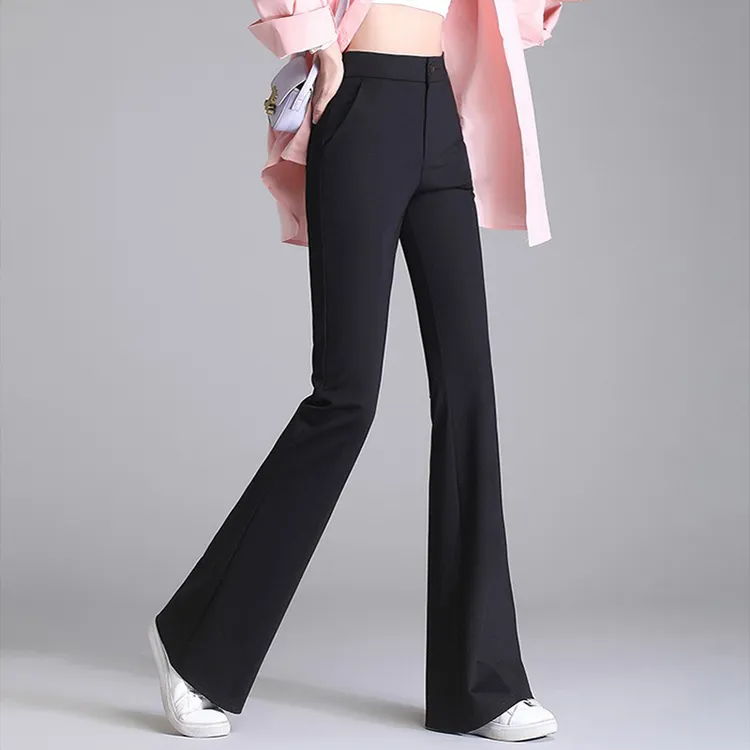 微喇叭裤女春夏新款薄款高腰显瘦加长高个子170大码西装裤马蹄裤