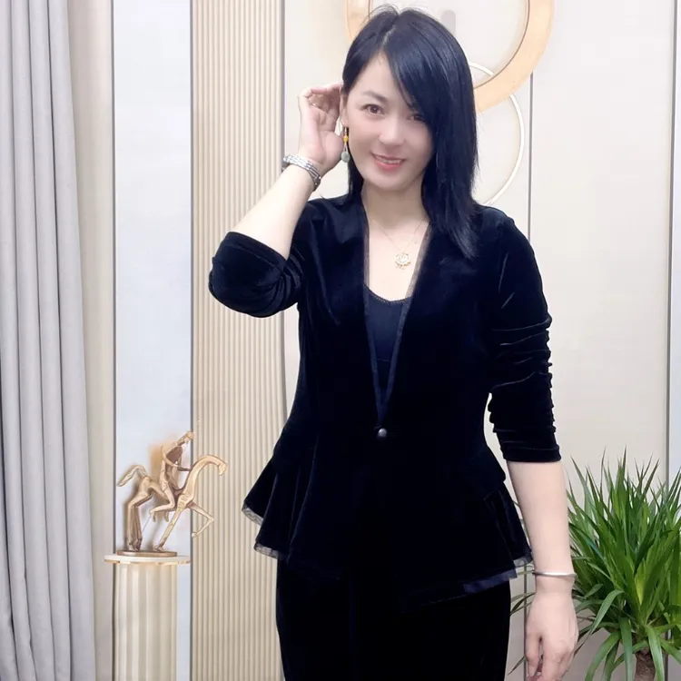 曦娅女装  2023秋季新款【丝绒一粒扣上衣 】气质外套 时尚修身韩版