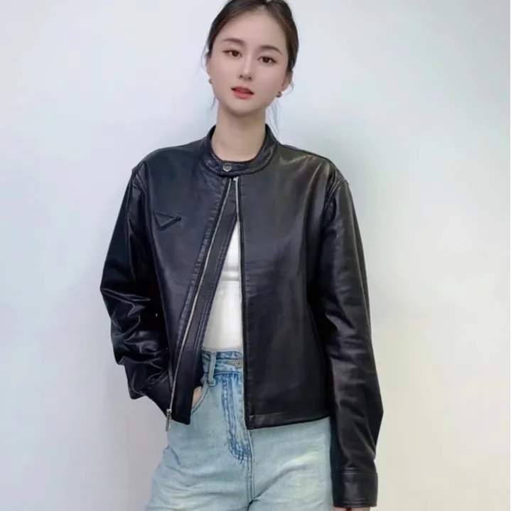 【爱罗尔依】全植鞣头层真皮绵羊皮圆领休闲百搭皮衣外套女906