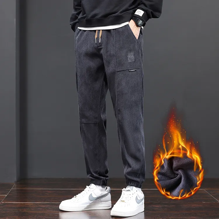 MP/秋冬博奥绒宽松百搭加绒加厚休闲裤男运动裤松紧腰束脚裤子男