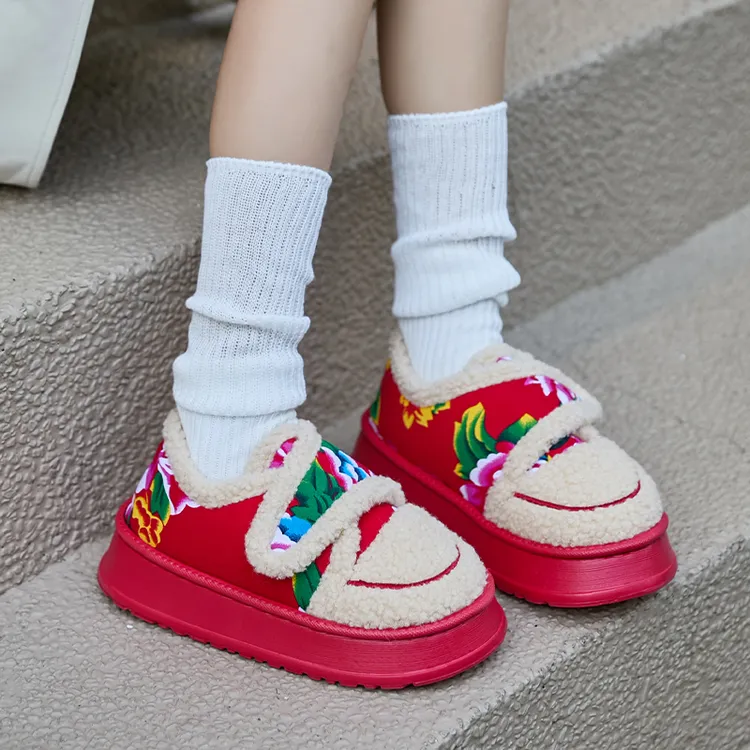 东北大花棉拖鞋女冬季包跟2025新款时尚保暖加厚魔术贴棉鞋外穿男