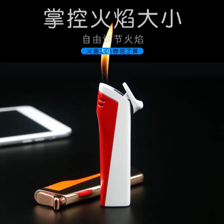 新款可充气双色明火金属打火机创意边滑点烟器超薄创意打火机礼物