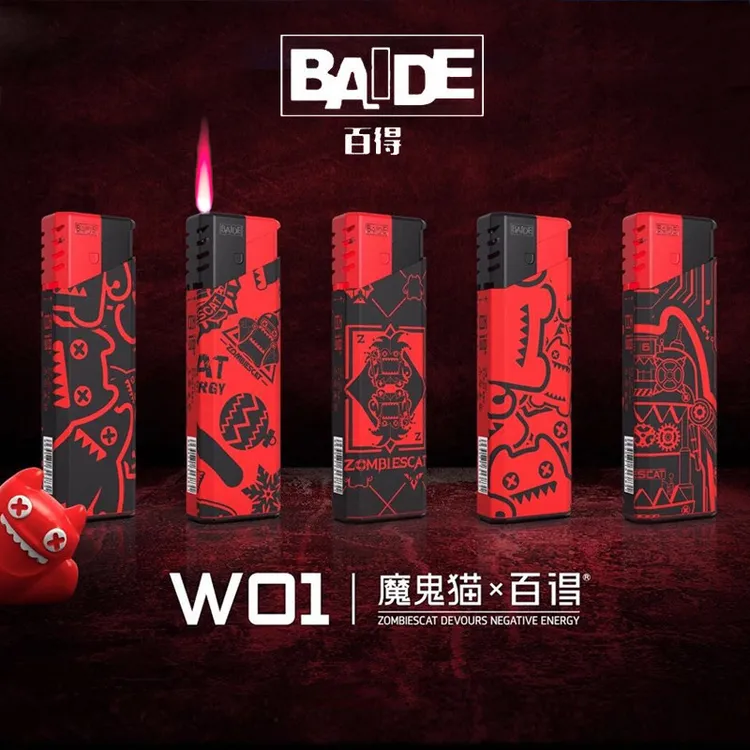 潮品BAIDE百得防风打火机魔鬼猫个性创意时尚潮牌一次性塑料充气