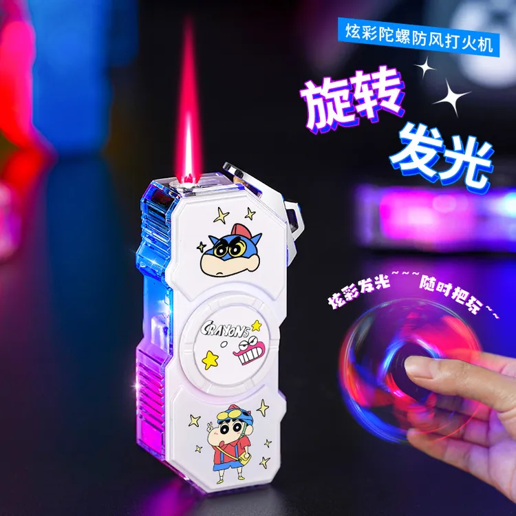 潮玩新款发光火机炫酷解压陀螺透明机身防风红焰充气打火机礼物