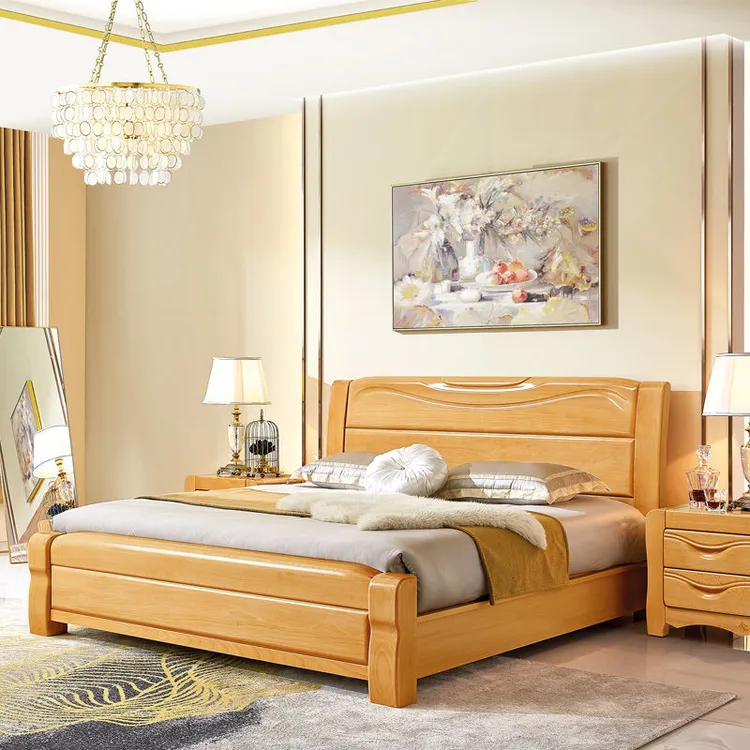 全实木榉木床1.8米双人大床原木1.5米现代中式简约高箱床厂价直销