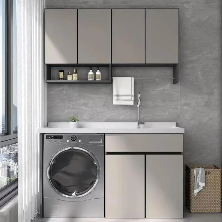 蜂窝铝洗衣机柜一体阳台柜洗衣柜组合定制洗脸池台盆带搓板伴侣柜