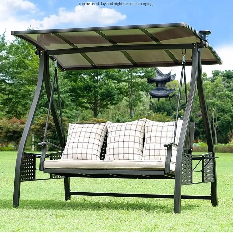 秋千户外庭院花园阳台室外防雨太阳能铸铝吊椅双人摇椅网红秋千