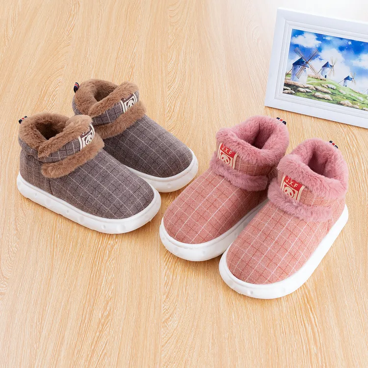 锦鞋坊冬季新款亲子棉拖鞋居家加绒加厚包跟厚底宝宝毛毛鞋儿童