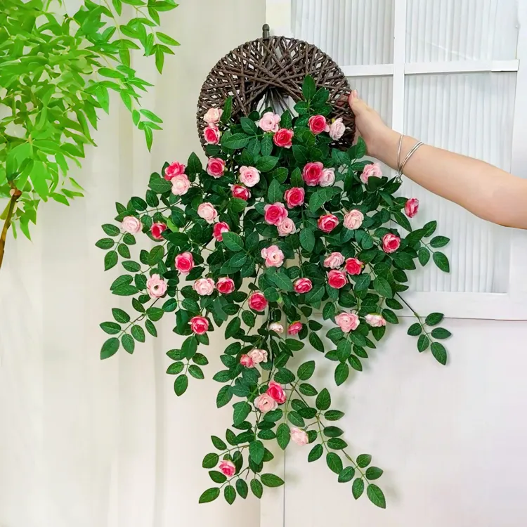 维多利亚壁挂吊花墙壁装饰挂花高档仿真花墙面遮挡吊兰假绿植花藤