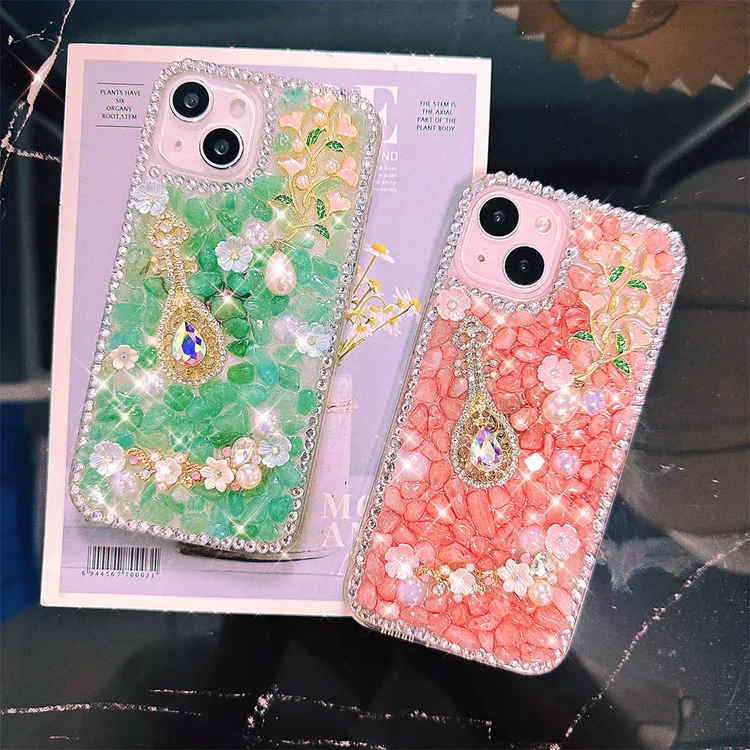 【苹果/华为/OPPO/VIVO/小米】轻奢高定粉色樱花琵琶镶钻手机壳