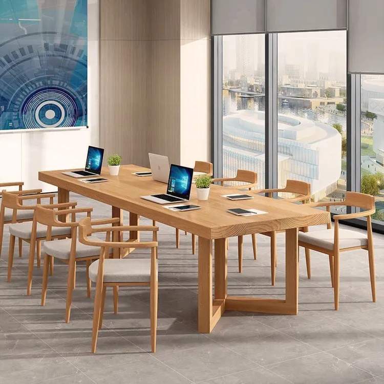 简约现代全实木办公会议洽谈桌椅图书馆长条大桌子办公桌工作台