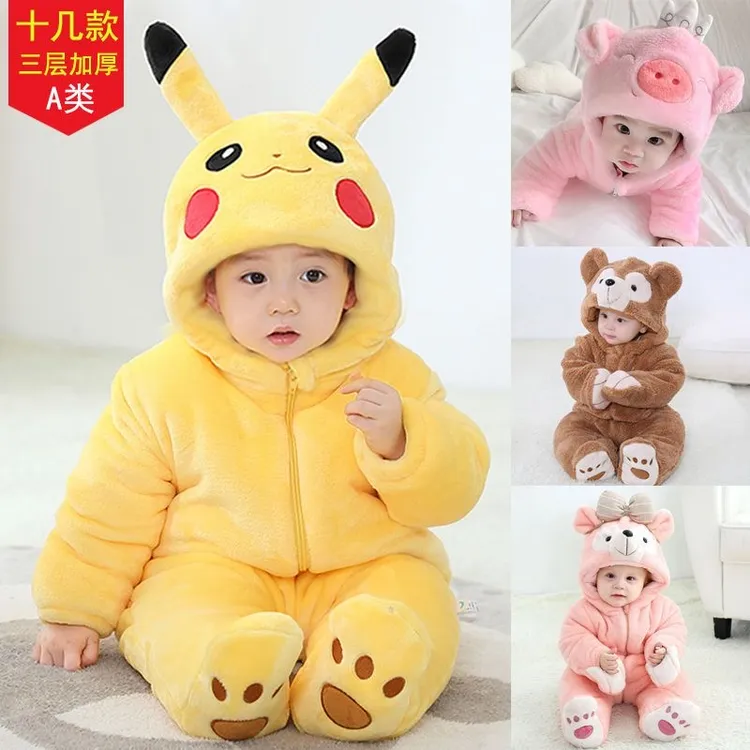 网红婴儿衣服秋冬装男女宝宝连体衣加厚外出抱衣包脚可爱动物爬服