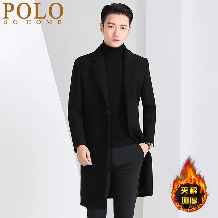 保罗冬季毛呢大衣男中长款加厚呢子男士高档大码风衣修身羊绒外套