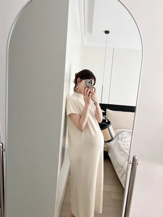 senenmu 半高领落肩裙 春夏新款显瘦百搭连衣裙孕妇装夏季纯色