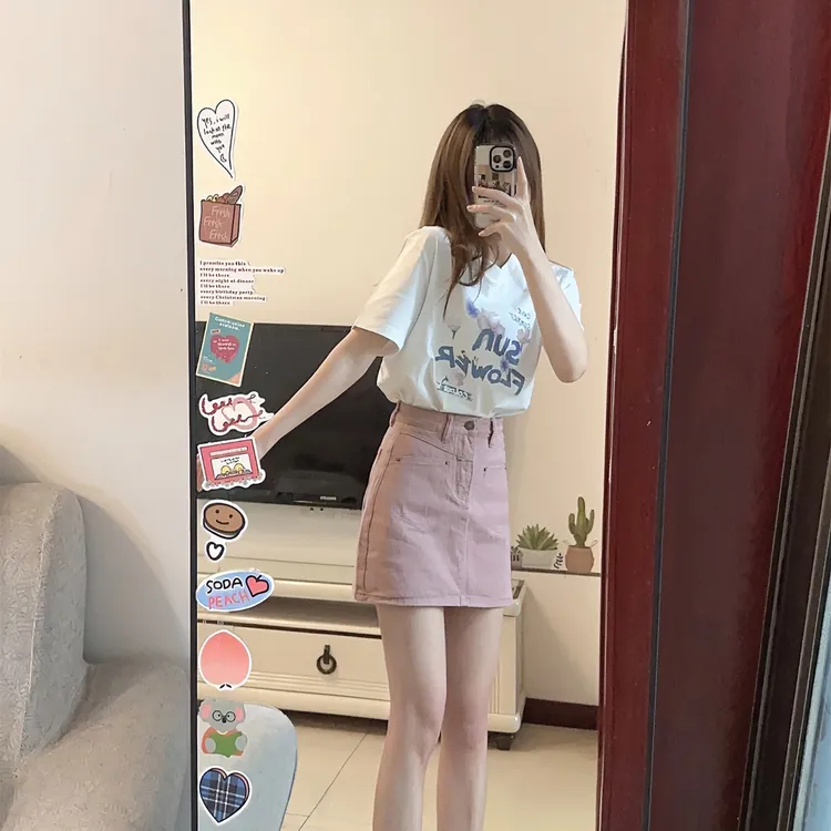 【纯风时里】100%纯棉白色短袖t恤女夏季小个子圆领百搭气质上衣