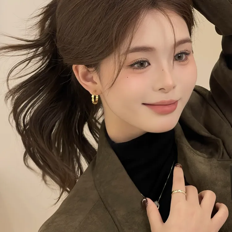 925银针耳饰 W282金色麻花扭曲耳环轻奢时尚百搭