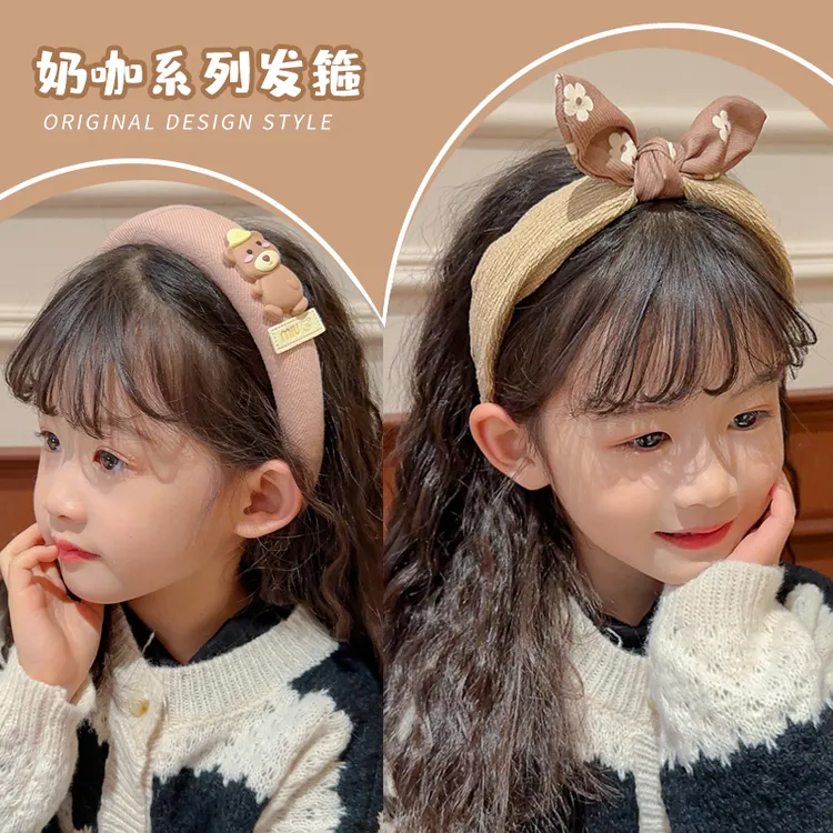 儿童秋冬奶咖发箍防滑可爱公主熊发卡宝宝卡通发捆不勒头压发发饰