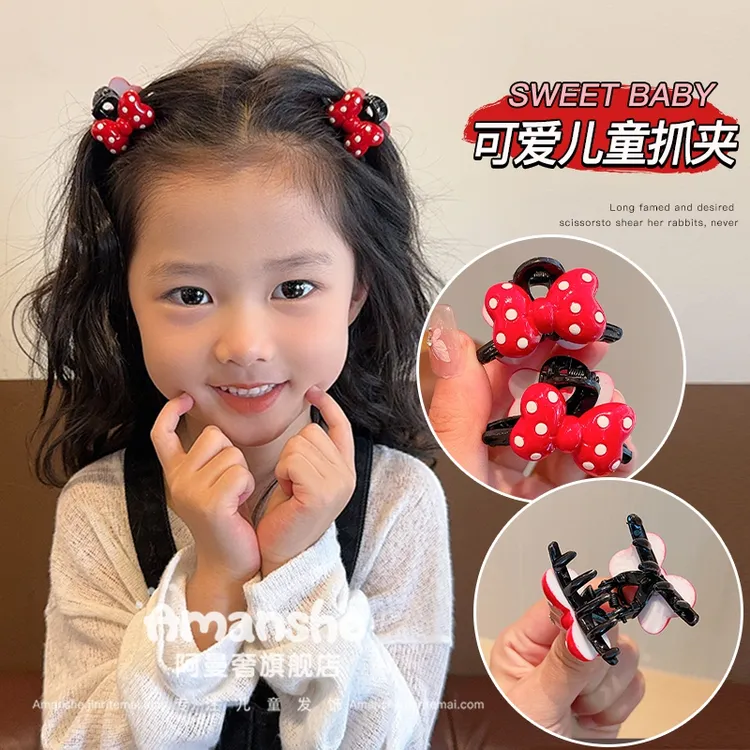 国庆儿童红色波点蝴蝶结抓夹女童刘海小号发抓女孩夹子宝宝碎发夹