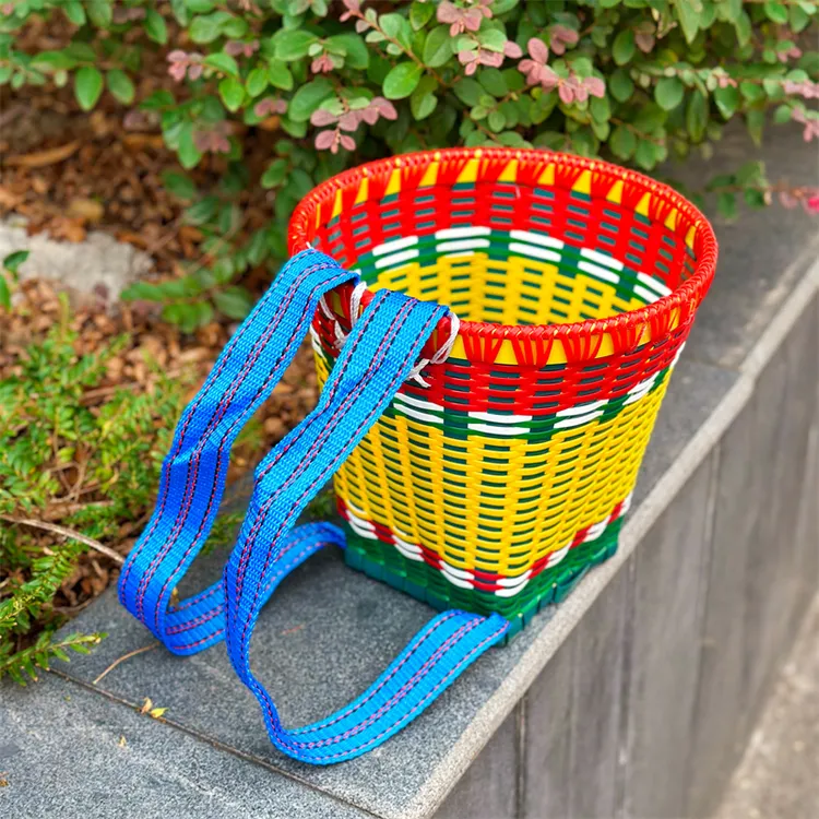 【儿童钢化背篓】塑料买菜彩色贵州编织藤编道具采茶背篼背筐手工