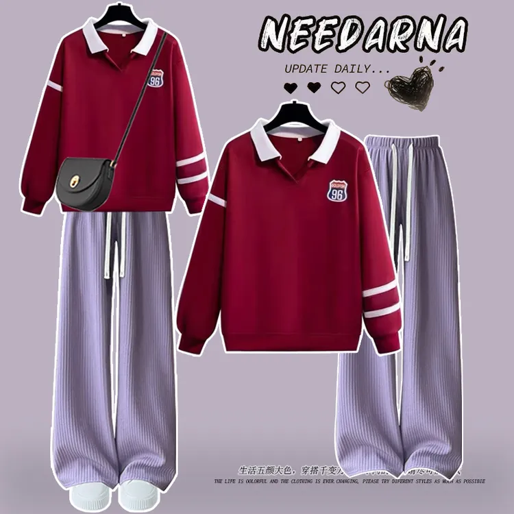 女童秋冬时尚休闲卫衣套装中大童新款长袖+阔腿裤撞色爆款两件套