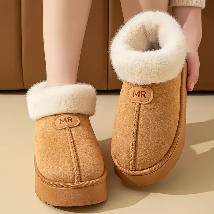冬季雪地靴户外穿包跟棉拖鞋女款厚底保暖家居加厚加绒踩屎感棉鞋