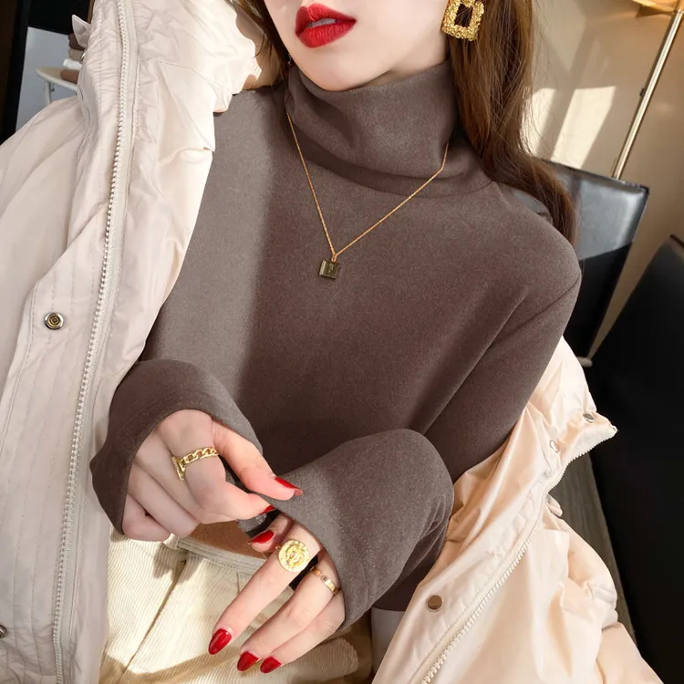 双面德绒堆堆高领打底衫女内搭秋冬加绒加厚长袖T恤ins潮2024新款