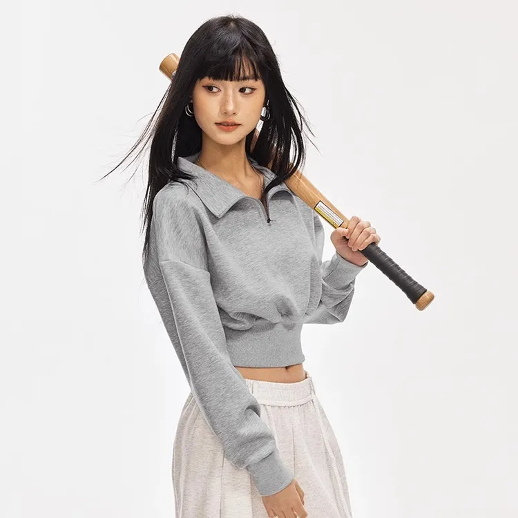 拍朵秋冬新款半拉链运动上衣女美式复古半拉链套头卫衣训练健身服