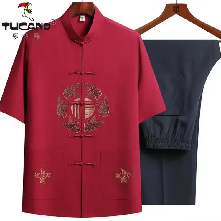 TUCANO/啄木鳥夏季新款唐装宽松中老年短袖套装中国风休闲爸爸装