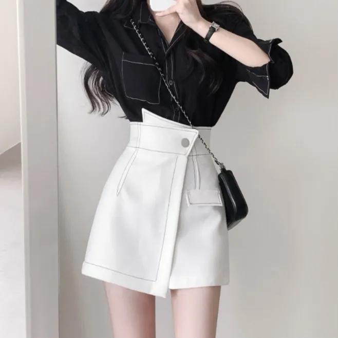 高腰不规则设计短裤2025春夏新款休闲a字显瘦防走光西装裤子女