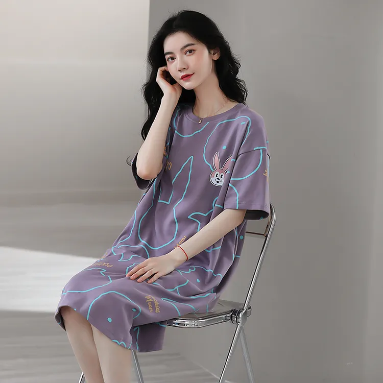 帕兰朵纯棉睡裙女款夏天2024新款孕妇卡通甜美少女士睡衣女款夏季