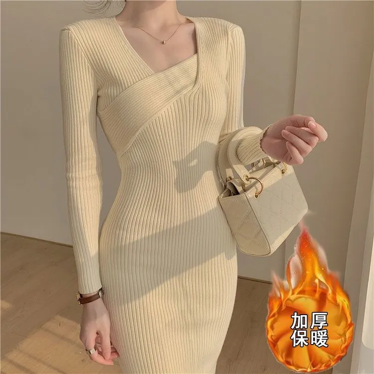 赫本风法式配大衣的过膝毛衣裙内搭打底针织连衣裙女秋冬2025新款