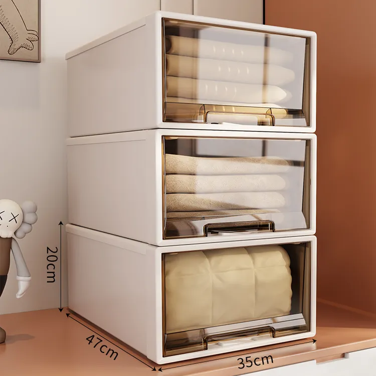 收纳箱抽屉式收纳盒家用衣服透明茶色衣柜收纳盒衣物衣服分格收纳