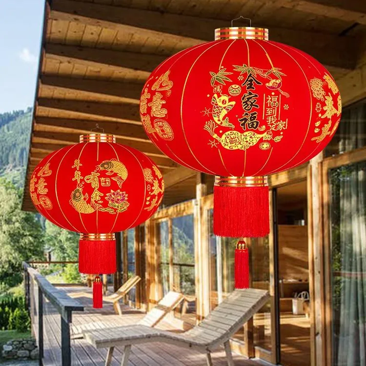 2025新款大红灯笼一对春节元旦植绒灯笼挂饰过新年装饰中国风吊灯