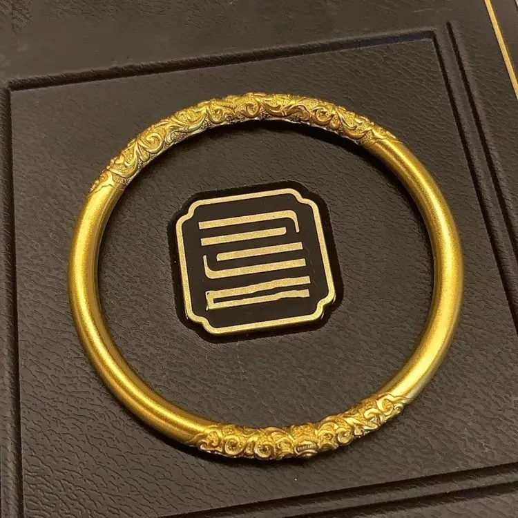 铜合金手镯 新款卷草纹手镯紫荆花时尚百搭素圈实心镯复古宫廷风