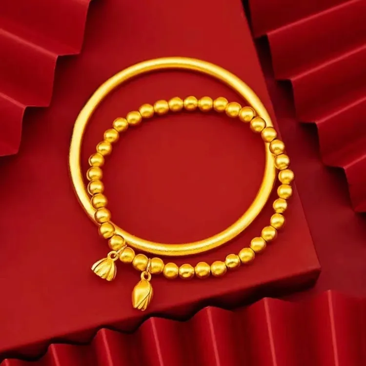 铜合金手镯 【手镯+手链两件套】新中式古法百搭莲蓬实心手环经典