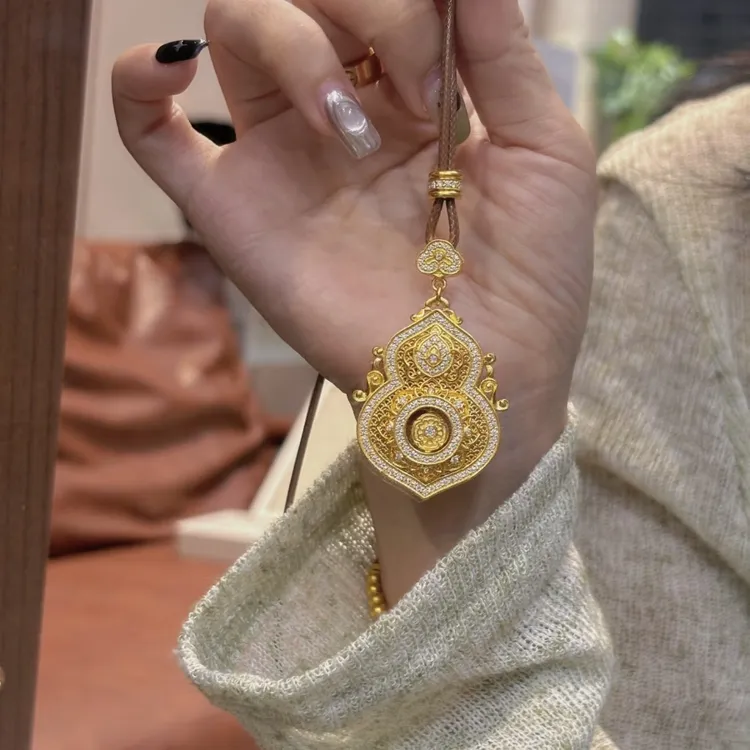 铜合金布艺项链 新中式人生四美葫芦项链吊坠精致国风编绳毛衣链