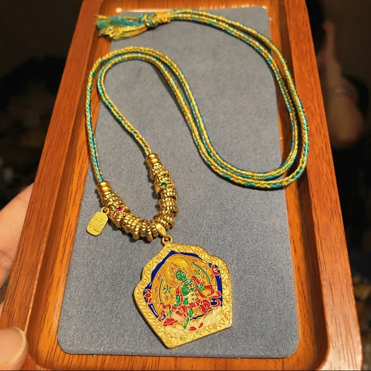 合金布艺项链 国潮中式绿母手工编织绳项链吊坠民族风首饰女饰品