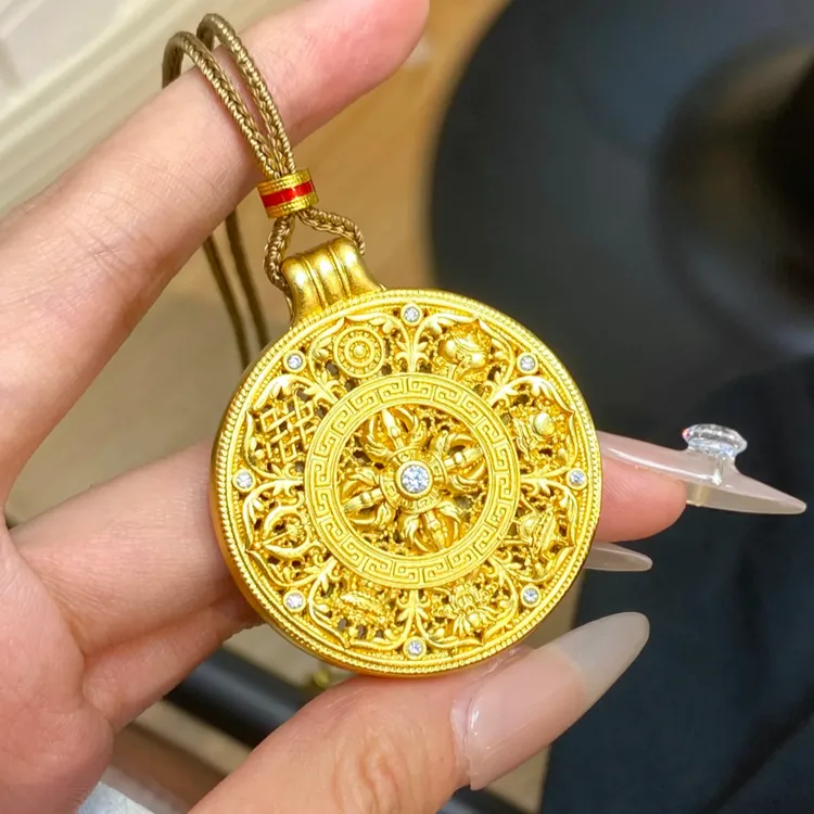 铜合金布艺项链 福运八宝罗盘金刚杵吊坠项链新中式挂坠手工项坠