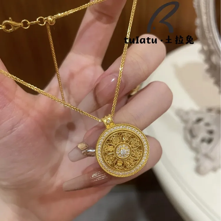 铜合金项链 国潮八宝罗盘可旋转时尚百搭吊坠新中式项链经典