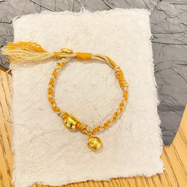 铜合金手链 新中式国潮可爱风甜蜜小熊蜜罐手链女纯手工编织绳