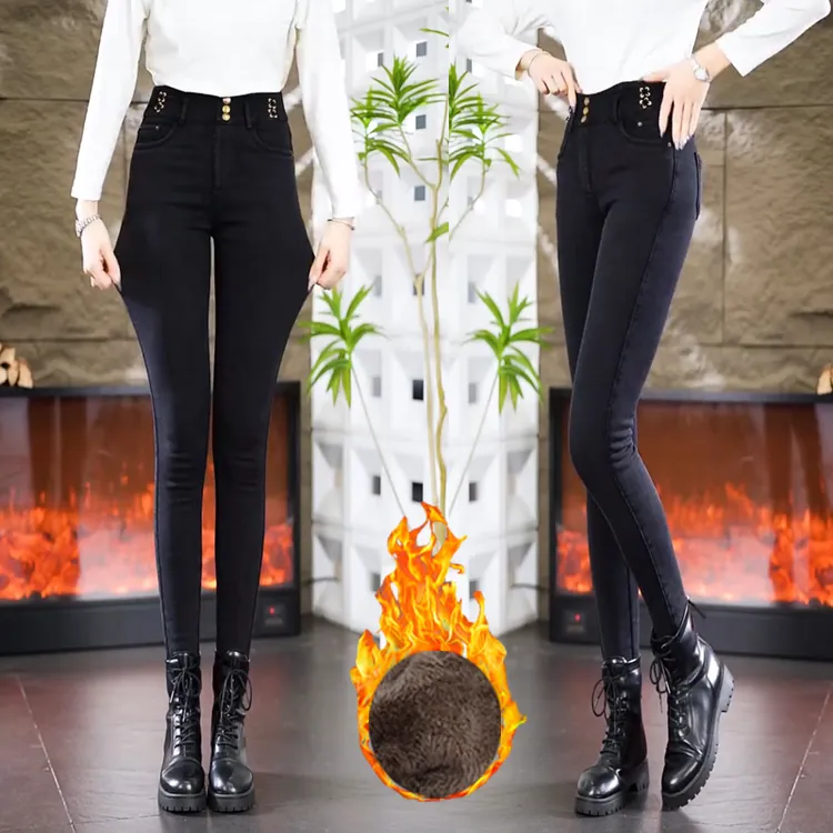 加绒加厚女裤时尚修身打底裤铅笔保暖小脚高腰大码秋冬季显瘦外穿