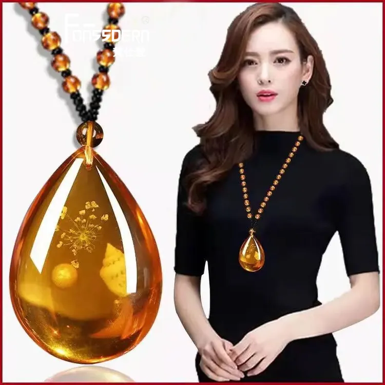 非金属吊坠 梵仕登 非金属项链 复古贝壳吊坠女款新款毛衣链项链