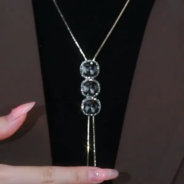 合金吊坠 镶钻水晶流苏可调节毛衣链女2025新款气质高级感项链潮