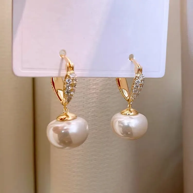 合金仿珍珠耳饰 高级感仿珍珠镶钻爱心耳扣气质温柔甜美耳环女