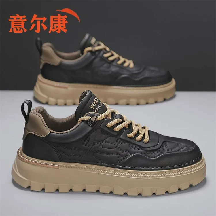 意尔康男鞋夏季透气2025新款潮黑色休闲马丁靴低帮百搭软底休闲鞋