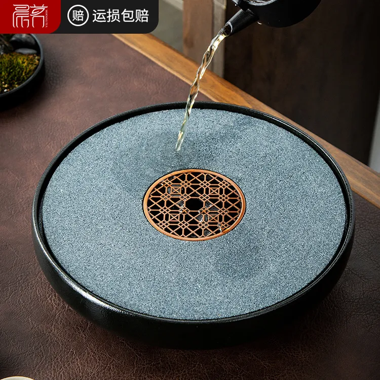 陶瓷圆形茶盘家用小型高档简约矿石吸水托盘储水沥水式壶承干泡台